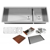 ALL-IN-ONE Workstation 48 in. 16-Gauge Undermount Double Bowl Stainless Steel Kitchen Sink w/Build-in Ledge and Accessories (Brushed Stainless Steel)